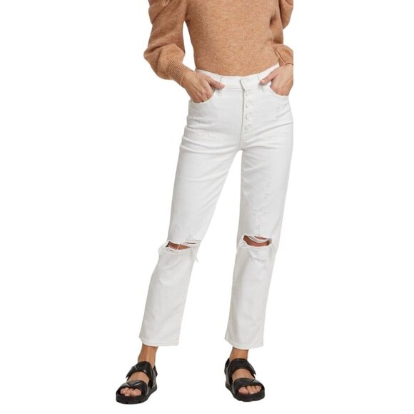 7 For All Mankind Size 29 White  Hi-Waist Button Fly Cropped Straight Jeans NWT - Picture 5 of 6